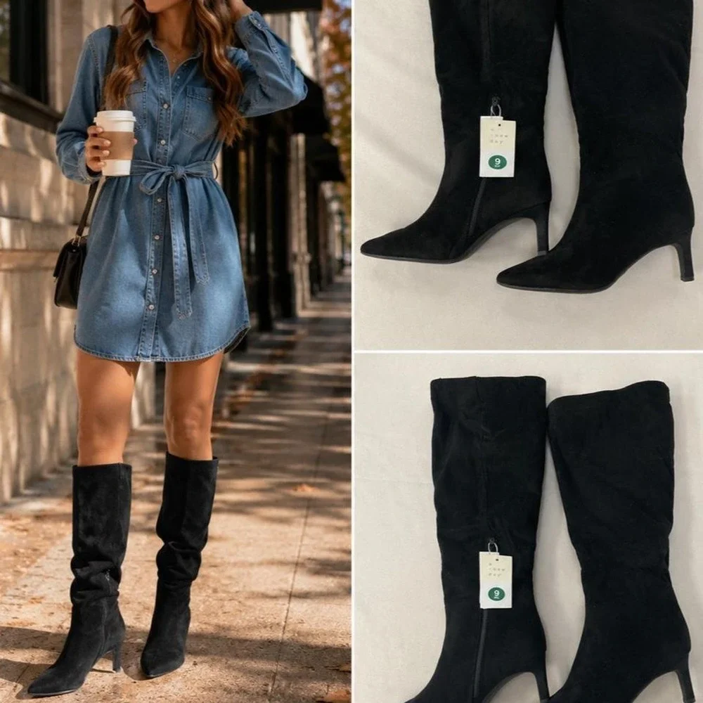 A New Day‎ Black Wide Calf Knee High Boots